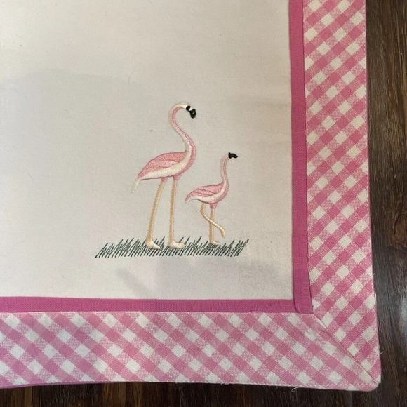 Pink Gingham Flamingo Placemats W/Cloth Napkins Set Of 8 Cotton Beach Summer - Picture 4 of 7